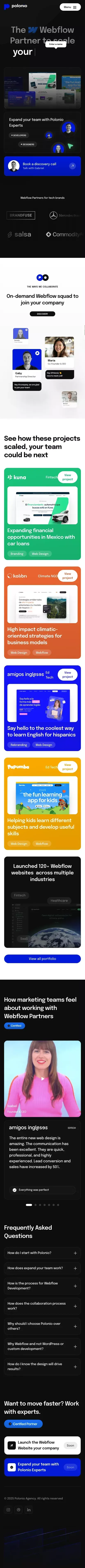 Polonio Webflow Agency for Startups - Website Design & Development mobile view