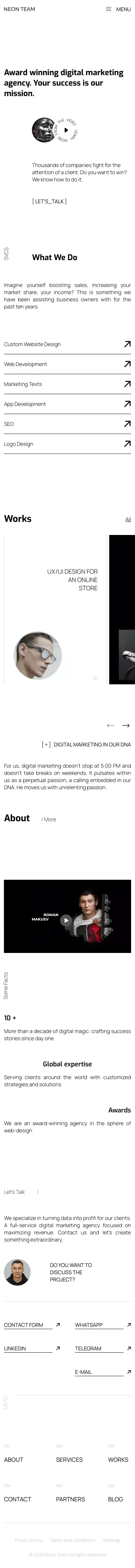 Award winning digital marketing agency - Neon Team mobile view