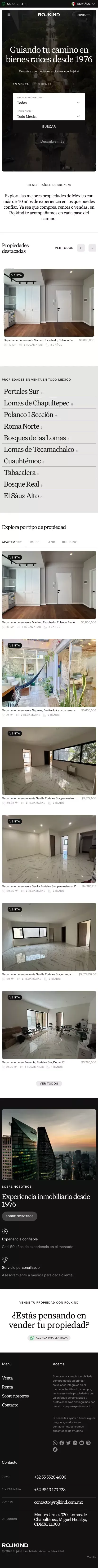 Rojkind Inmobiliaria mobile view