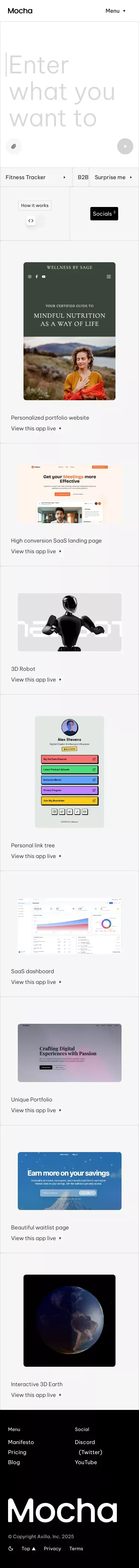 Mocha: AI-Powered No‑Code Website Builder for Entrepreneurs mobile view