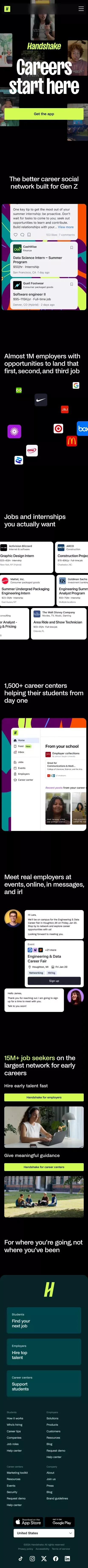 Handshake: Careers start here | Handshake mobile view
