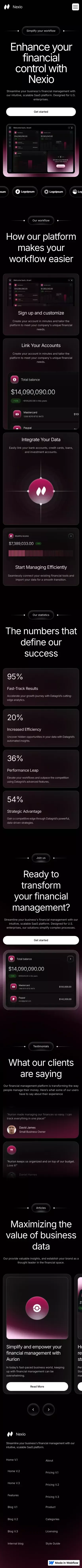 Nexio Webflow Template mobile view