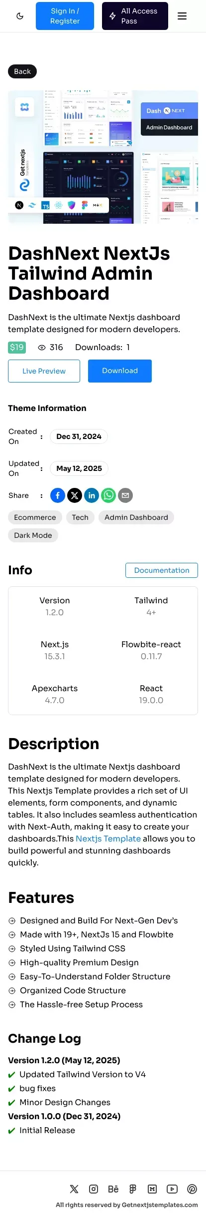 DashNext Template Ideal NextJs 15 Dashboard for Next-Gen Dev's mobile view