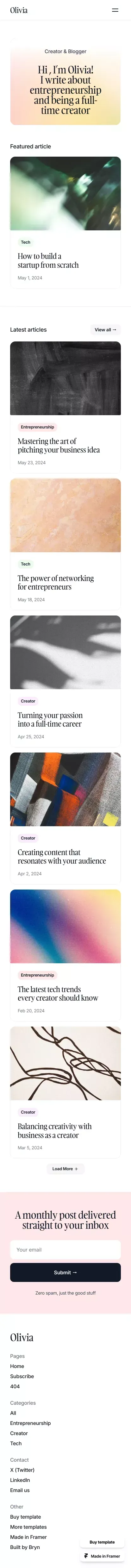 Compose - Blog Template for Framer mobile view