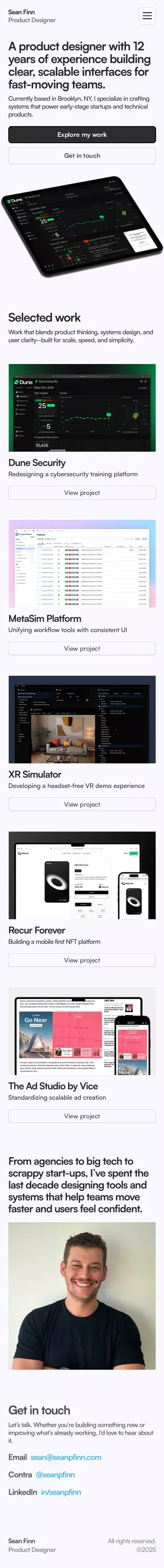 Sean Finn | Product Designer mobile view