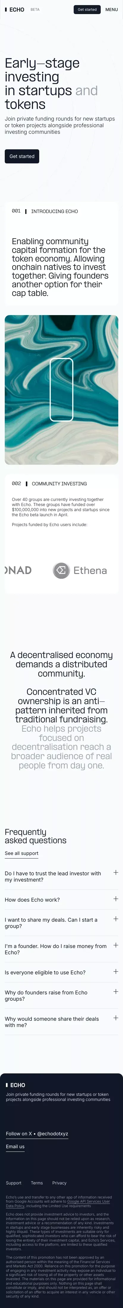 Echo.xyz — Early-stage investing in startups and tokens mobile view