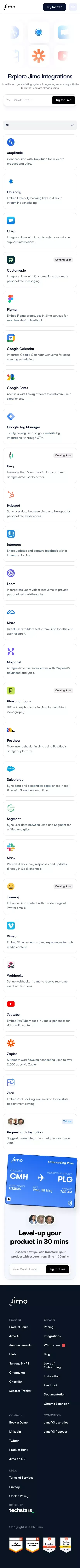 All Integrations on Jimo | Integrate your workflow mobile view