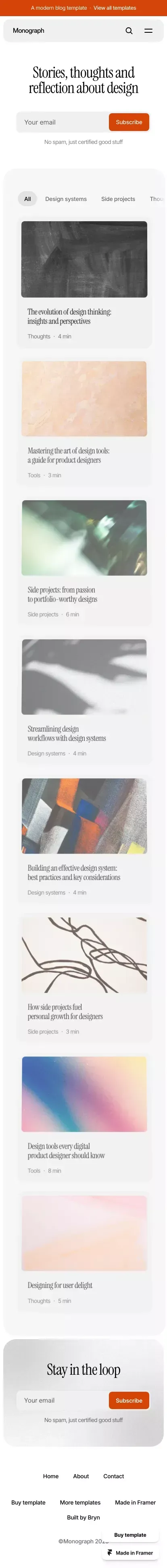 Monograph - Blog Template for Framer mobile view