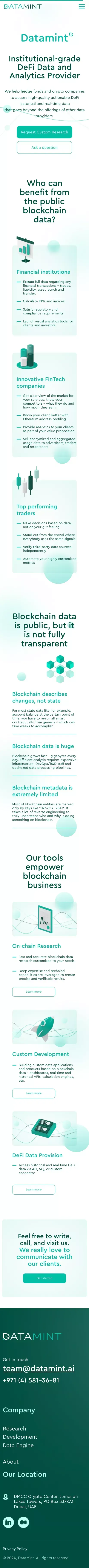 Datamint — Institutional-grade DeFi Data and Analytics Provider mobile view