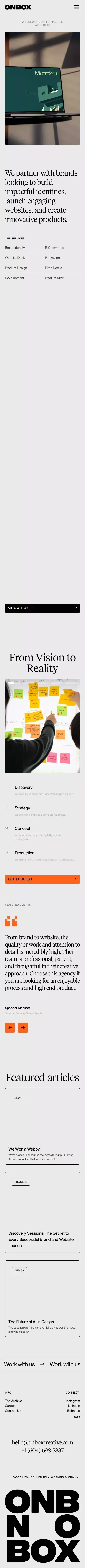 ONBOX | Brand, Web and Product Design Studio mobile view