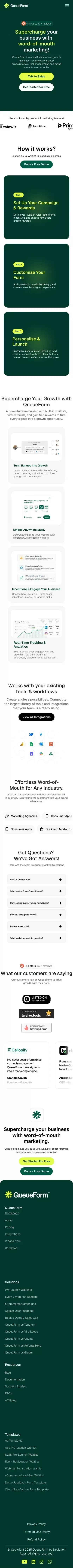 QueueForm - Word of Mouth Marketing SaaS mobile view