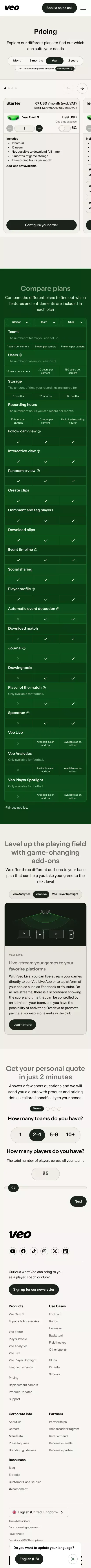 Pricing - Veo mobile view