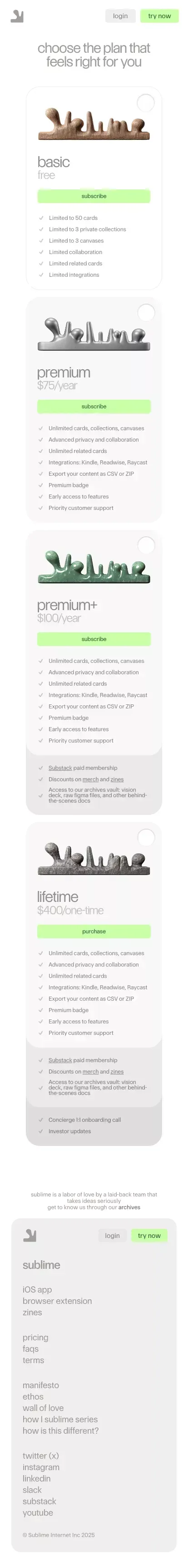 Pricing mobile view