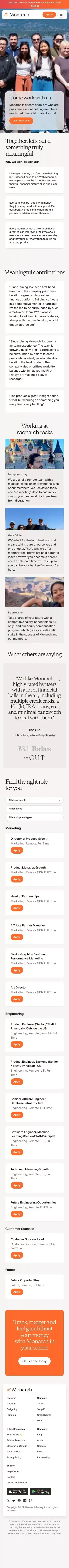 Careers | Monarch Money mobile view