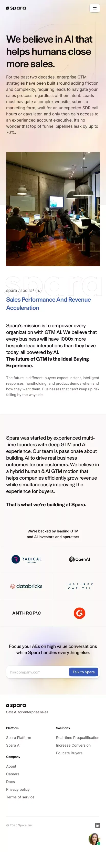Spara - The AI-powered inbound conversion platform mobile view