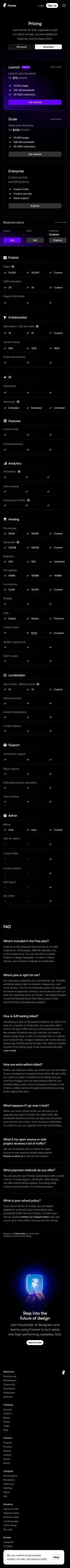 Framer: Business Pricing mobile view