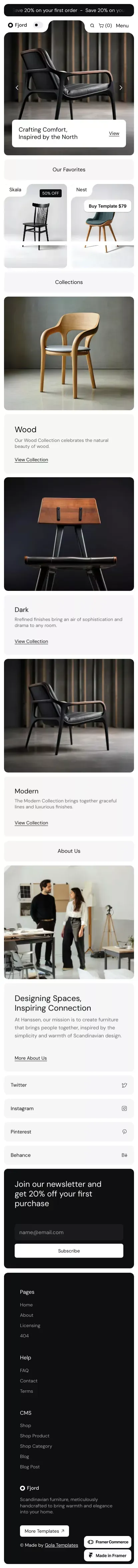 Fjord - E-Commerce Framer Template mobile view