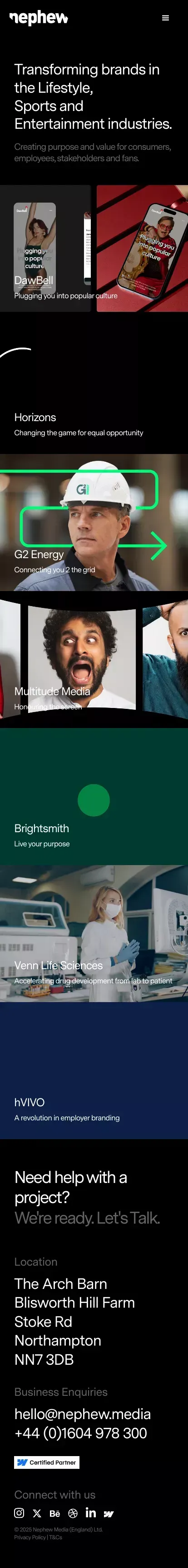Nephew™ | Full Service Brand Design Studio | Transforming Brands mobile view