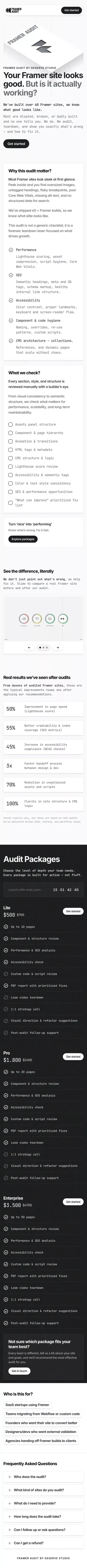 Framer Audit by Deserve Studio mobile view
