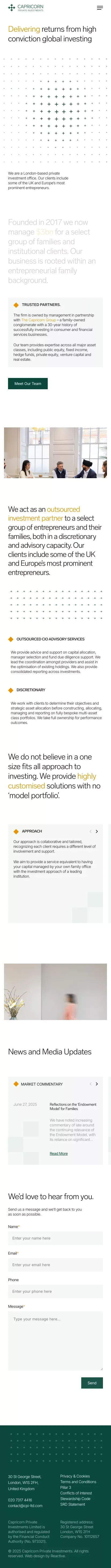 Capricorn Private Investments mobile view