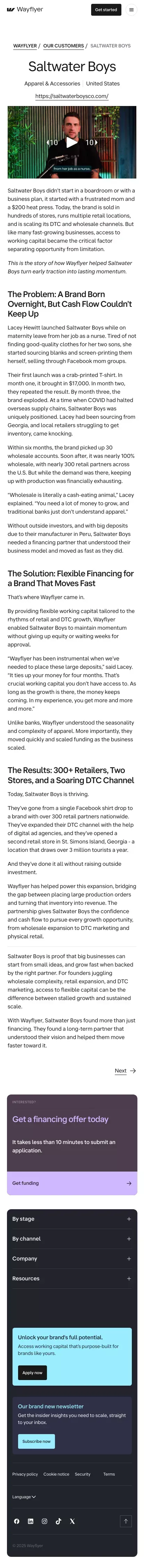 Wholesale Financing | Customer Stories | Saltwater Boys | Wayflyer mobile view