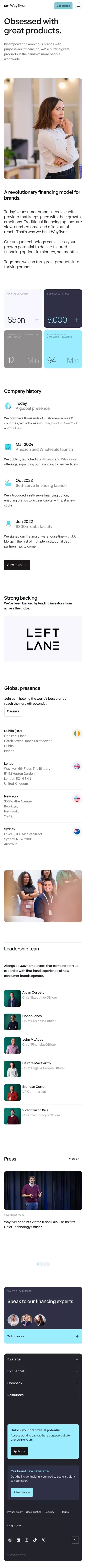 About Wayflyer | Purpose-Built Financing for Consumer Brands | Wayflyer mobile view