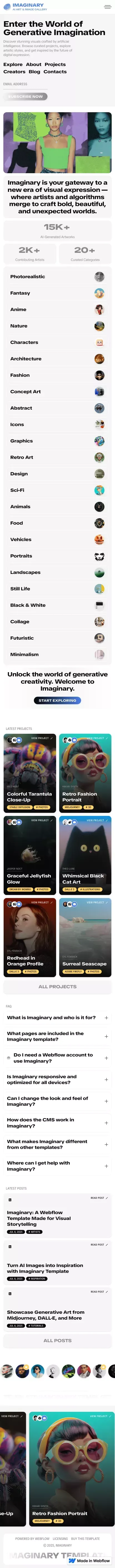 Imaginary - Webflow HTML website template mobile view