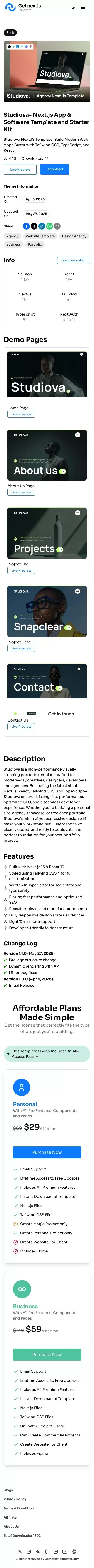 Studiova NextJS Template - Modern Web Development with Next.js, Tailwind, React & TypeScript mobile view
