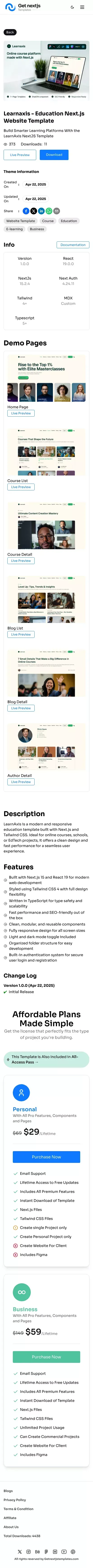 LearnAxis – Modern Education Template with Next.js mobile view