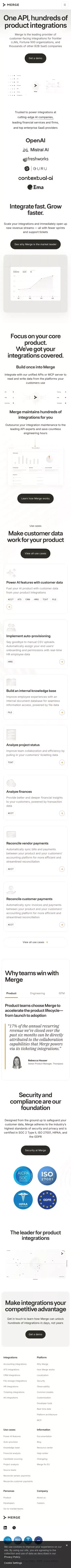 Merge - One Unified API for all HR, Payroll, Accounting, Ticketing, CRM, ATS, and File Storage Integrations. mobile view