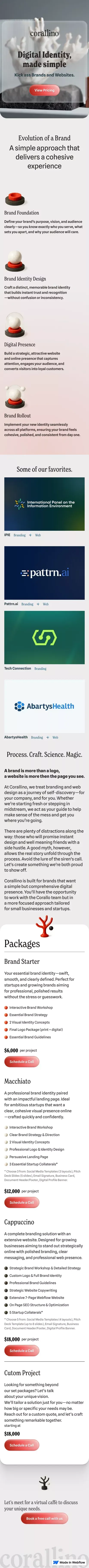 corallino | brand identities and website with italian taste mobile view
