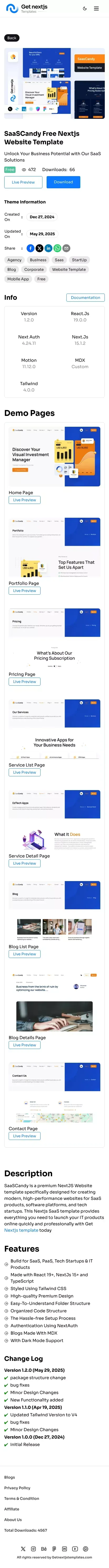 SaaSCandy Website Template for Modern SaaS Startups mobile view
