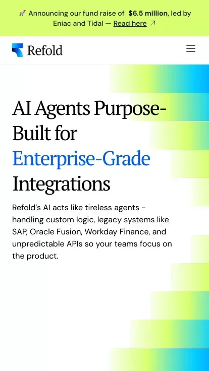 Refold AI - Integrations Agents for Enterprise Software mobile view
