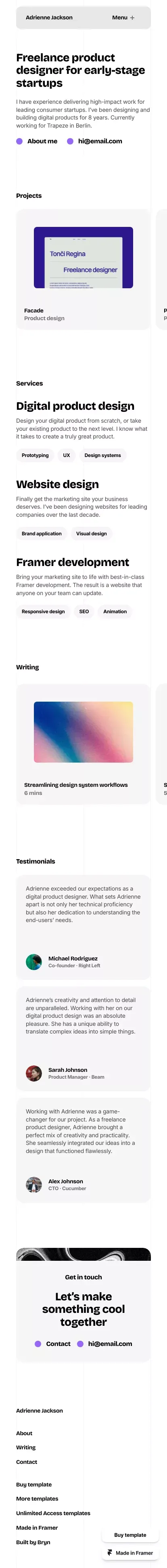 Lucid - Portfolio Template for Framer mobile view