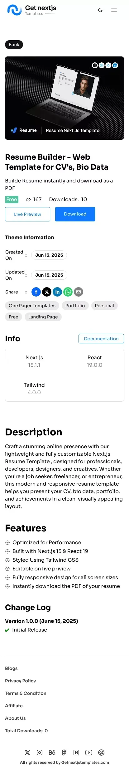Resume Builder for Web Dev's & Designer's with PDF Export mobile view