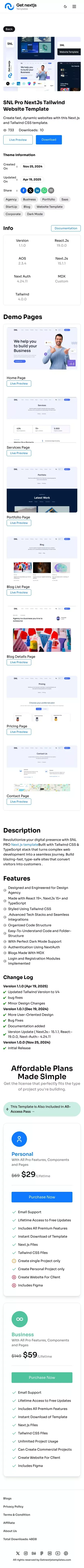 SNL Pro NextJs Tailwind Website Template mobile view