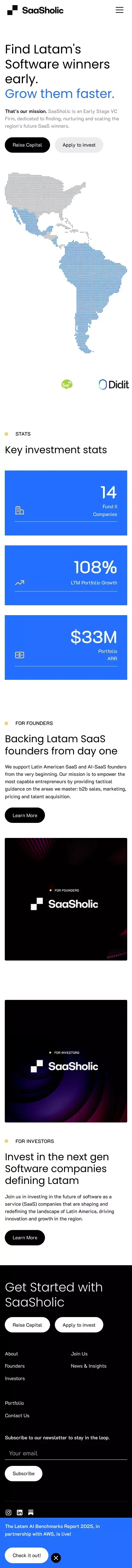 SaaSholic Ventures | Invest in Latam’s Top SaaS Startups mobile view