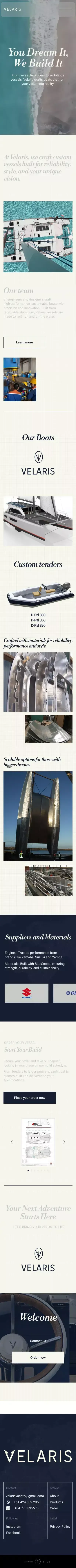 Velaris crafts boats mobile view