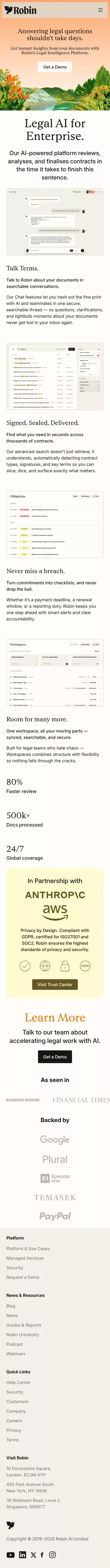 Robin | Legal AI | AI-Powered Contract Software mobile view