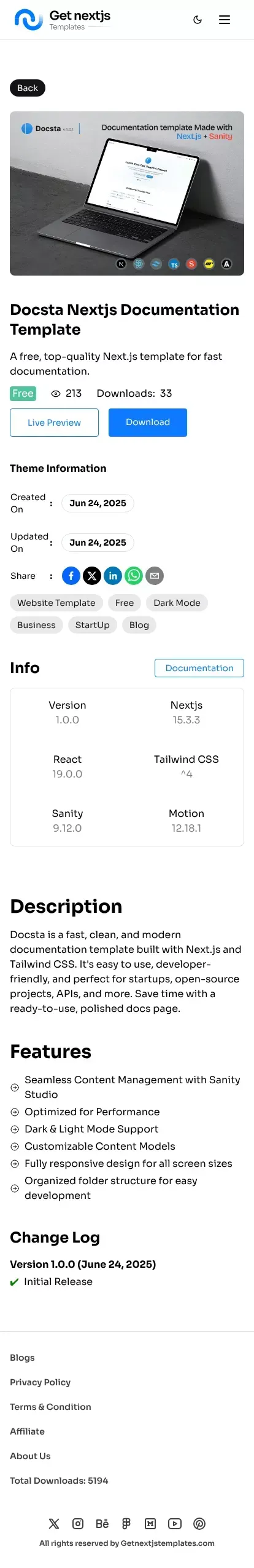 Next.js Documentation Template | Launch Your Docs Page in Minutes mobile view