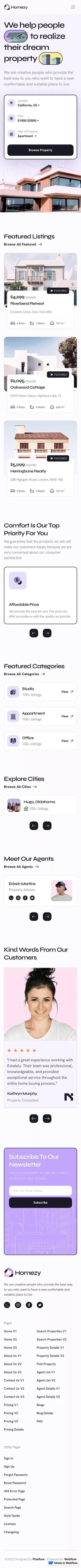 Homezy Plus - Webflow HTML Website Template mobile view