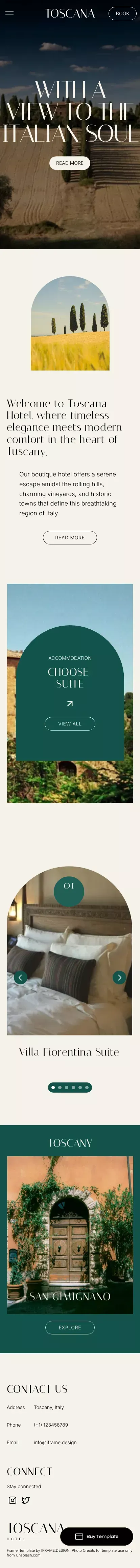 Toscana Hotel Framer Template by iframe.design mobile view