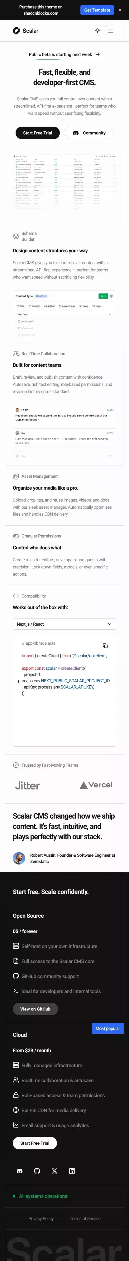 Scalar - Modern Next.js Template mobile view