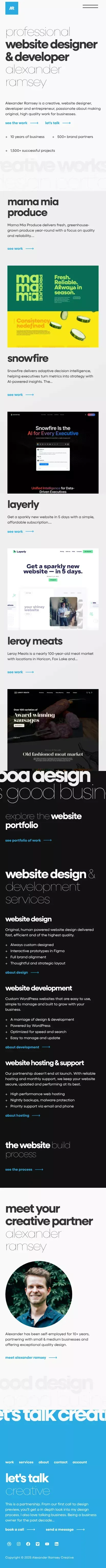 Website Design And Development Agency | Professional Website Services - Portfolio of website designer & developer Alexander Ramsey mobile view