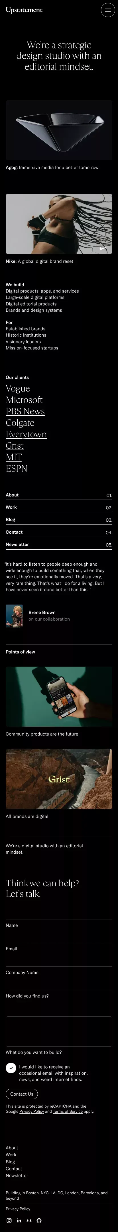 Upstatement | A strategic digital studio with an editorial mindset. mobile view