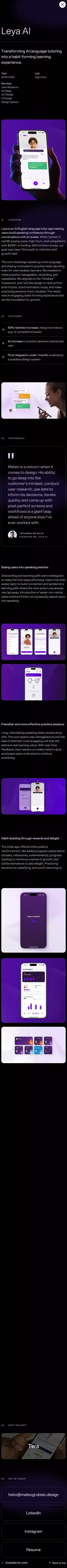 Leya AI Language Tutor - Mateo Grubisic mobile view