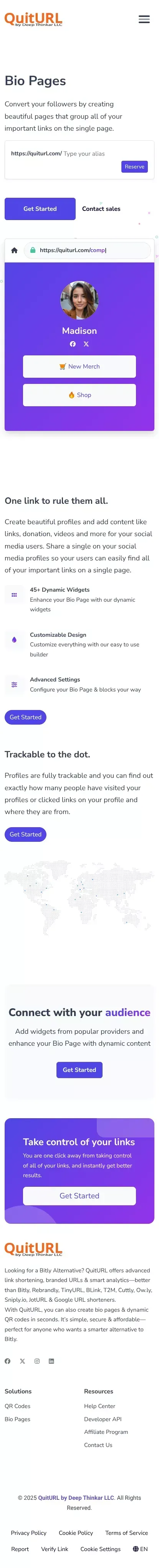 Bio Pages - QuitURL mobile view
