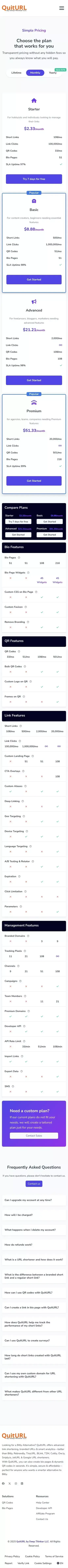 Premium Plan Pricing - QuitURL mobile view