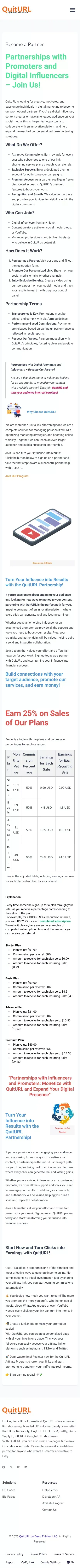 Join Our Affiliate Program | Earn High Commissions with QuitURL.com - QuitURL mobile view