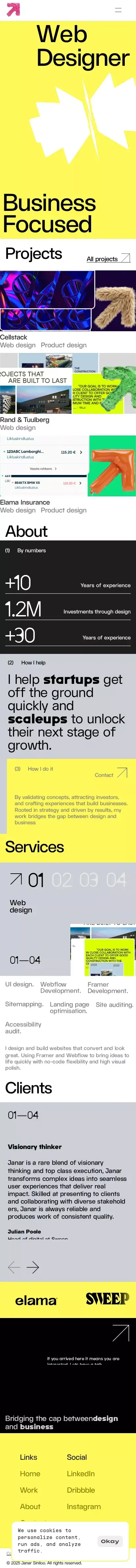 Janar Siniloo Product Designer mobile view